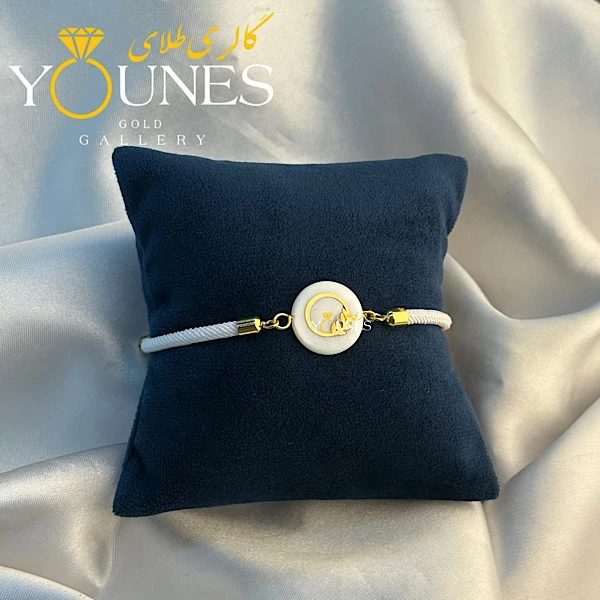 دستبند طلا سنگ صدف گندم دایره ای کوچک